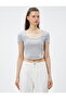 Crop T-Shirt Cotton Round Neck Ribbed Short Sleeve - 3