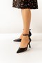 Limar Black Leather Ankle Strap Stiletto Pointed Toe Women's Heeled Shoes