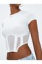 Crop T-Shirt Crew Neck Slim Fit Corset Look - 5