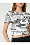 Crop T-Shirt Printed Crew Neck Short Sleeve Cotton - 5