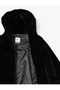 Kapüşonlu Oversize Peluş Kısa Kaban - 6
