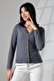 Korent Women's Soft Textured Slim Fit Basic Buttoned Square Jacquard Short Cardigan - Smoked - 4