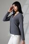 Korent Women's Soft Textured Slim Fit Basic Buttoned Square Jacquard Short Cardigan - Smoked - 3