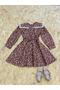 Long Sleeve Vintage Big Collar Brown Floral Flared Girl's Dress - 3