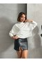 Women's Ekru Interlock Fabric Stand Collar Bat Sleeve Blouse - 5