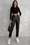 Leather Trousers with Carottain Belt-Black - 8