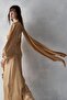 Satin Front Flared Khaki Long Evening Dress - 5