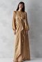 Satin Front Flared Khaki Long Evening Dress