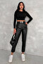 Leather Trousers with Carottain Belt-Black