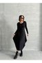 Women's Black Crew Neck Long Sleeve Baggy Cut Viscose Dress - 4