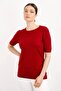Women's Cherry Stretch Fabric Short-Sleeved Crew Neck Plain Blouse - 7