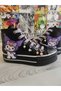 Kuromi Decorated Leather Water Resistant Beaded Black High Top Anti-Slip Sole Shoes Sneaker