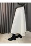 Women's White Scuba Puff Fabric Flared Hijab and Casual Skirt Length: 94-95cm (the Belt Is Elastic) - 3