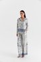 Gray Stripe Sun and Fish Print Shirt Pants Bottom Top Premium Satin Set