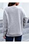 Women's Gray Feather Heart Printed Crew Neck Oversize Sweatshirt - 5