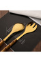 Set of 2 Bamboo Handle Gold Salad Serving Spoons, Decorative Gold Salad Spoon Set - 3