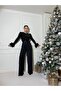 Women's Imported Sequin Sequin Fabric Sleeves Otriş Detail Belted Lined Special Design Jumpsuit - 2