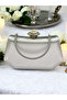 Silver Grey Lame Color Silver Crystal Stone Elegant Design Evening Dress Bag with Metal Handle - 2
