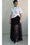 Black Elastic Waist Gathered Lining Lace Skirt - 5