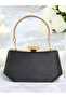 Elegant Design Metal Handle Evening Bag with Black Color Gold Crystal Stones - 2