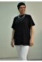 Black Crew Neck Oversize Combed Cotton Viscose T-Shirt - 4