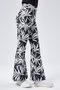 Women's Black Patterned High Waist Stretchy Spanish Leg Leggings Pants - 5