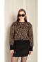 Women's Crew Neck Brown Leopard Print Woolen Print Sweater - 2