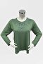Women's Green Plus Size Stoned Viscose Mother Combed Cotton Blouse