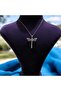Steel Necklace with White Zircon Stone and Dragonfly Figure - 2