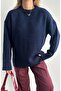 Women's Crew Neck Oversize Navy Blue Knitwear Sweater - 2