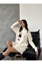 Women's Ecru Oversize Teddy Bear Oversize Turtleneck Knitwear Sweater - 4
