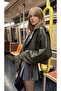 Khaki Oversized Biker Women's Leather Jacket