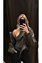 Khaki Oversized Biker Women's Leather Jacket - 4