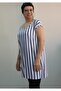 Whole Coming Low Sleeve Combed Cotton Viscose T-Shirt with White Civit Blue Navy Stripes - 7