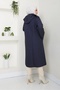 Fur-Lined Hooded Coat - Navy Blue - 3
