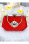 Red Color Silver Crystal Stone Elegant Design Metal Handle Evening Dress Bag - 2