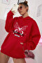 Cotton Red Butterfly Printed Oversized Hooded Sweatshirt