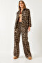 Women's Brown Leopard Patterned Top and Bottom Set 60261255