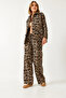 Women's Brown Leopard Patterned Top and Bottom Set 60261255 - 4