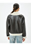 Faux Fur Collar Biker Jacket with Zipper Inside Plush - 4