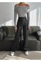 Women's Synthetic Leather Palazzo Pants with Wide Legs and Fleece Inside, Winter Trend Pants - 3
