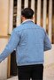 Blue Washed Antique Fabric Fur Denim Coat - 3