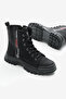 Women's Black Matte Thermo Sole Side Stripe Lettering Lace up and Zippered Boots - 4