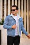 Blue Washed Antique Fabric Fur Denim Coat