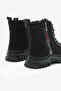 Women's Black Matte Thermo Sole Side Stripe Lettering Lace up and Zippered Boots - 5