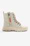 Women's Beige Leather Thermo Sole Side Stripe Lettering Lace up and Zippered Boots - 2