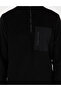 Black Regular Fit Half Zipper Fleece Sweatshirt 50298975-Vr046 - 6