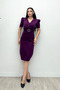 Fabric Belt Detail Pencil Dress - Eggplant Purple - 3