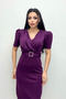 Fabric Belt Detail Pencil Dress - Eggplant Purple - 2