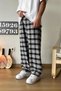 Plaid Grey Black Sweatpants with Elastic Waist